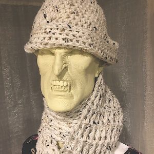 Cookies and cream scarf and beanie set.